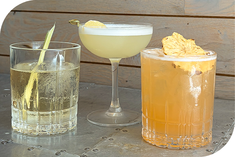 a group of drinks on a table