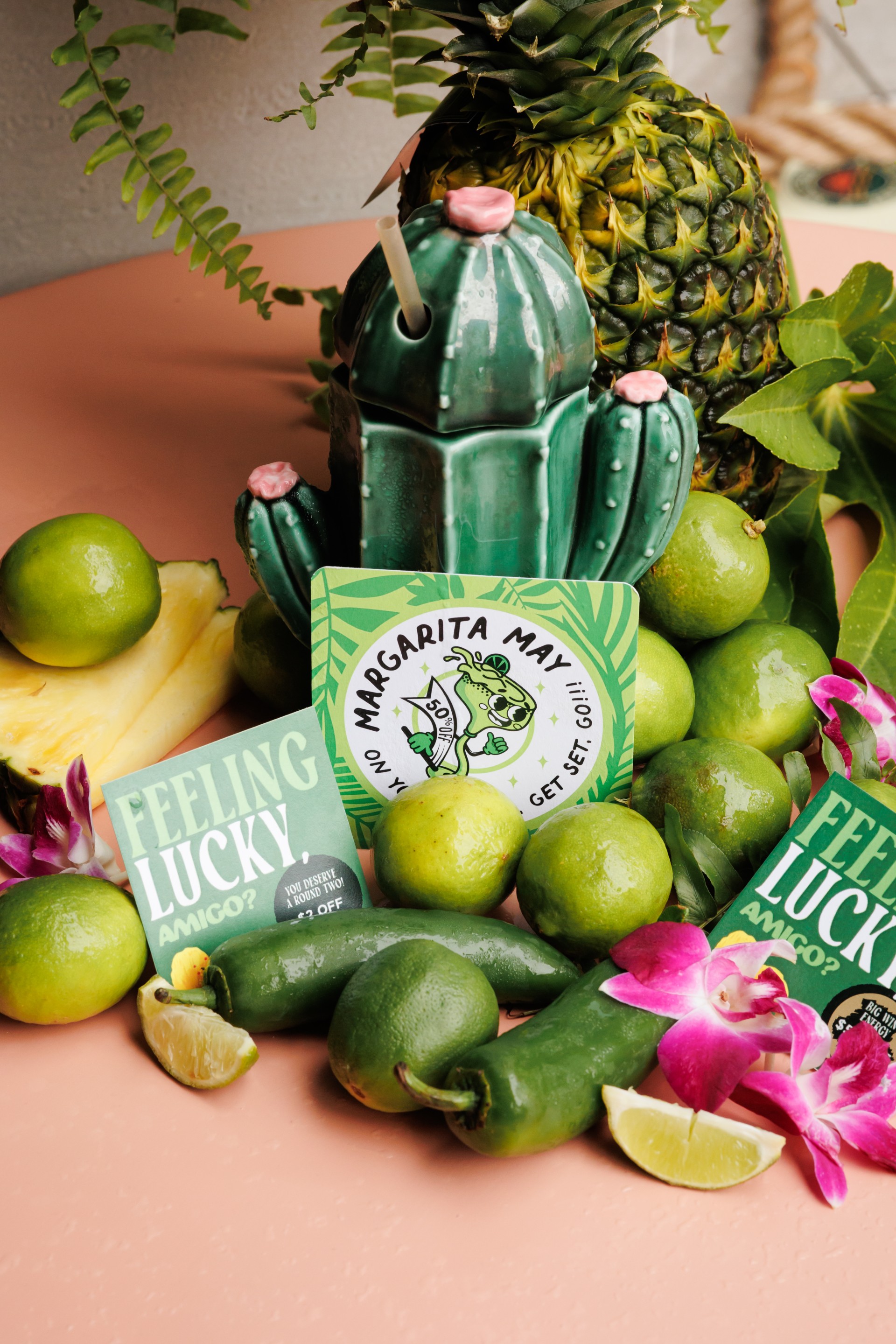 a green cactus and fruits