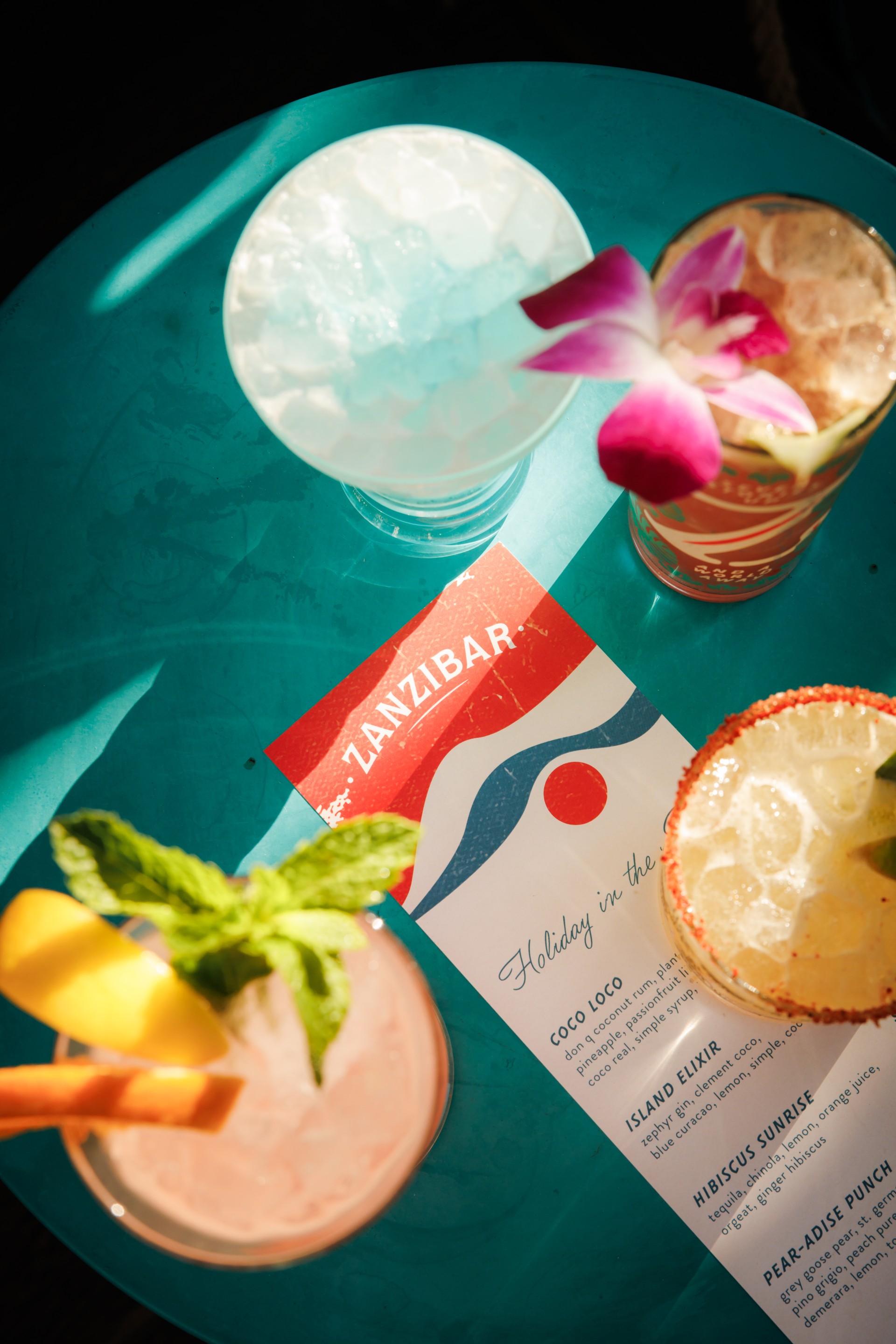 a group of drinks on a table