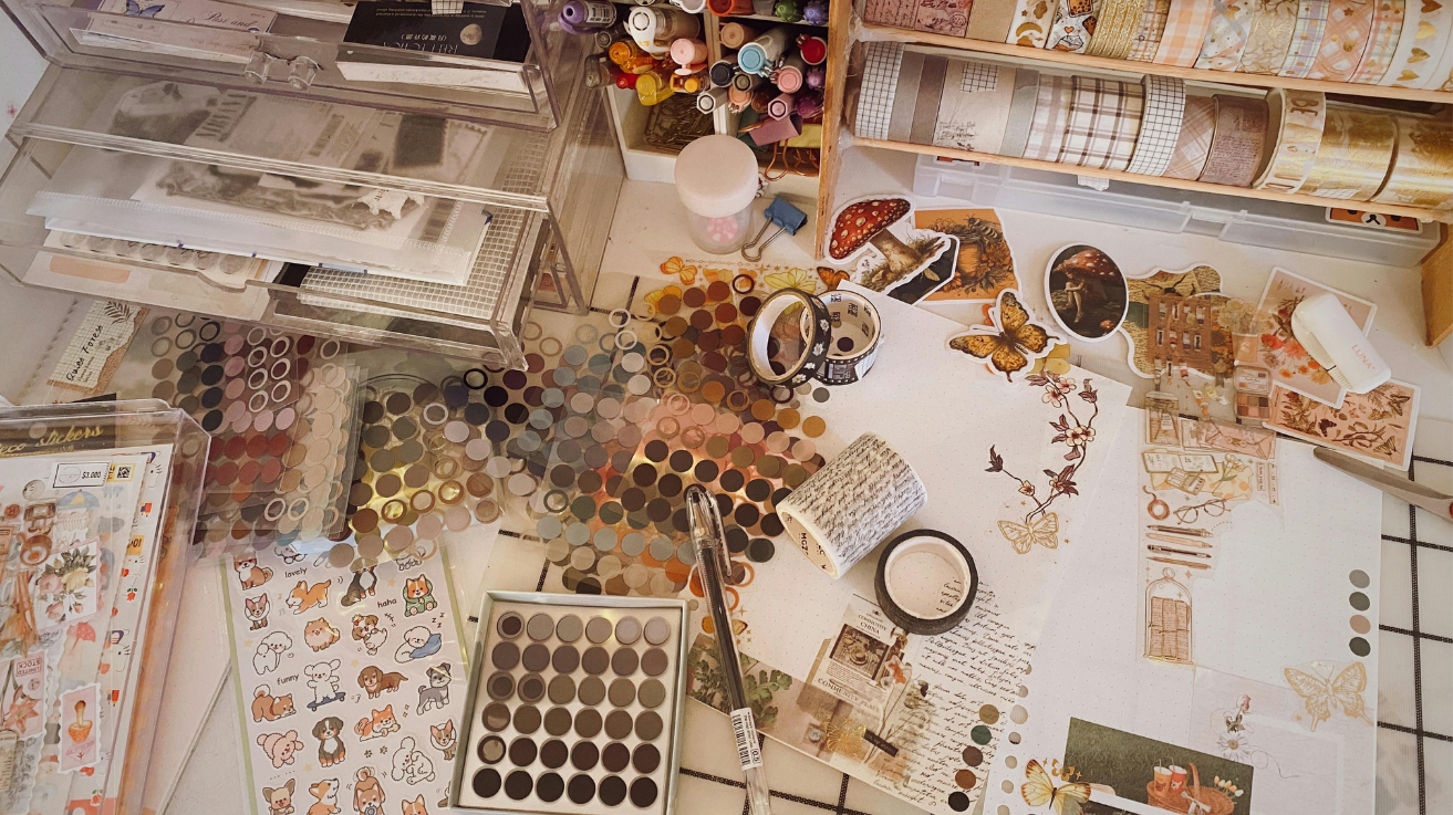 a table with various items on it