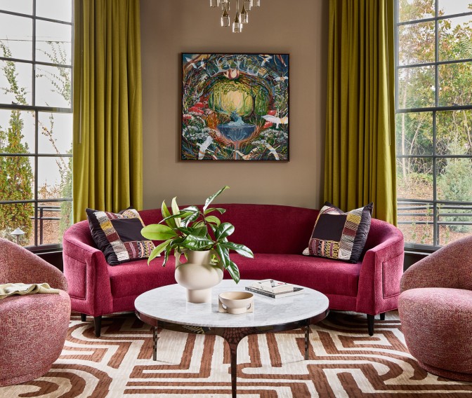 a living room with a couch and a coffee table