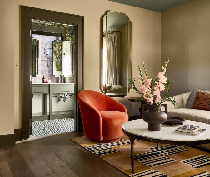 a living room with a couch and a coffee table