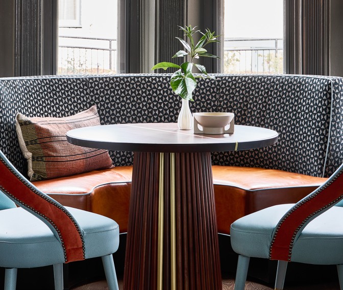 a table with a plant on it