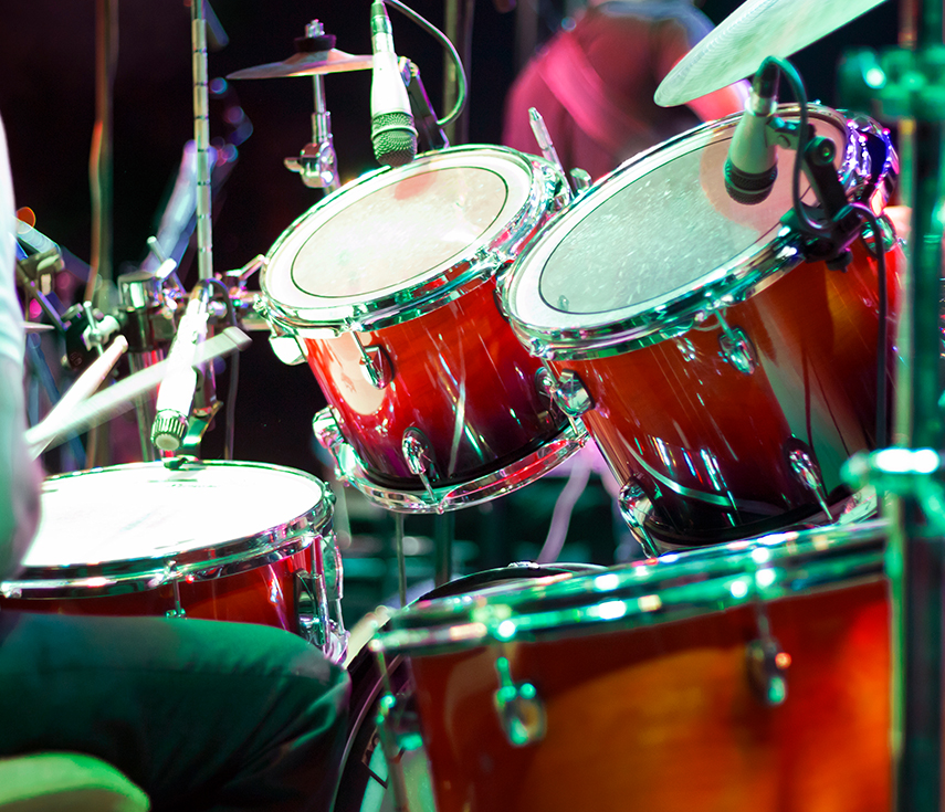 a close up of a drum set