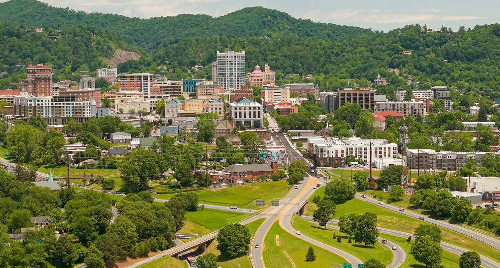 a city with many buildings and roads