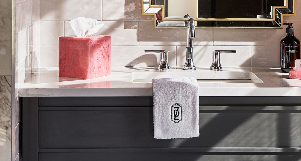 a white towel on a counter top