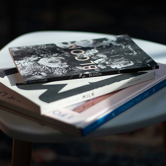 a stack of books on a table